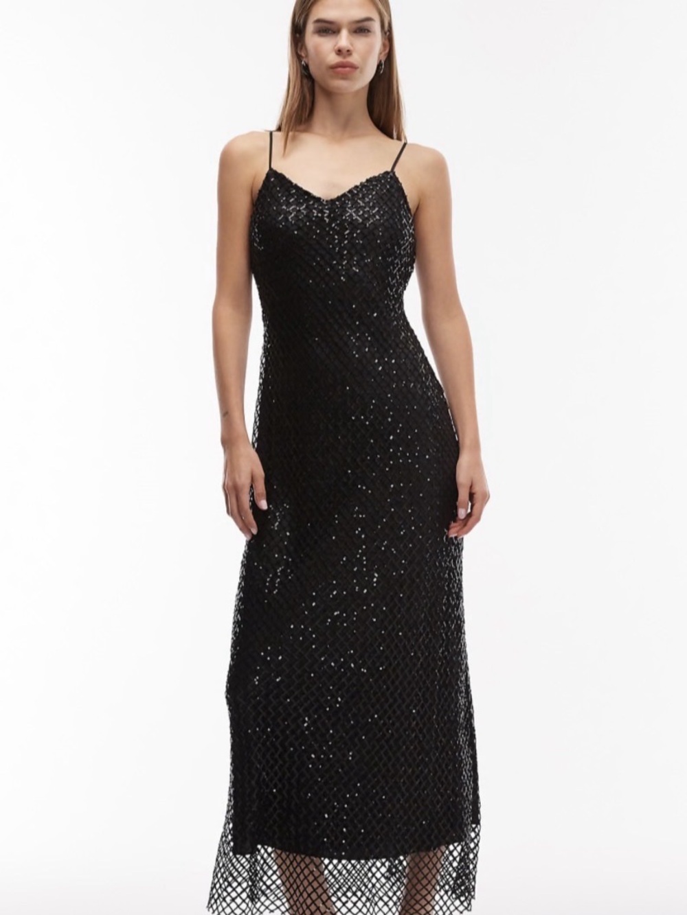 AllSaints Chantelle Black Sequin Midi Dress – US 0 / UK 4 – Tags Attached, free